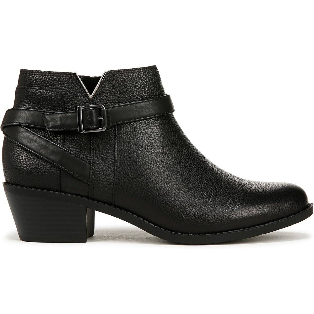 Vionic Black Pebbled Leather Buckle Ankle Boots Block Heel Side Zip - Picture 3 of 11